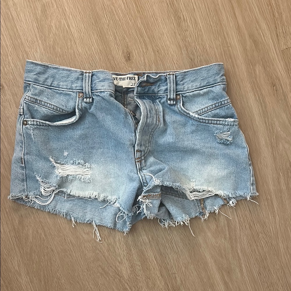Free People Blue Jean Shorts Distressed Style